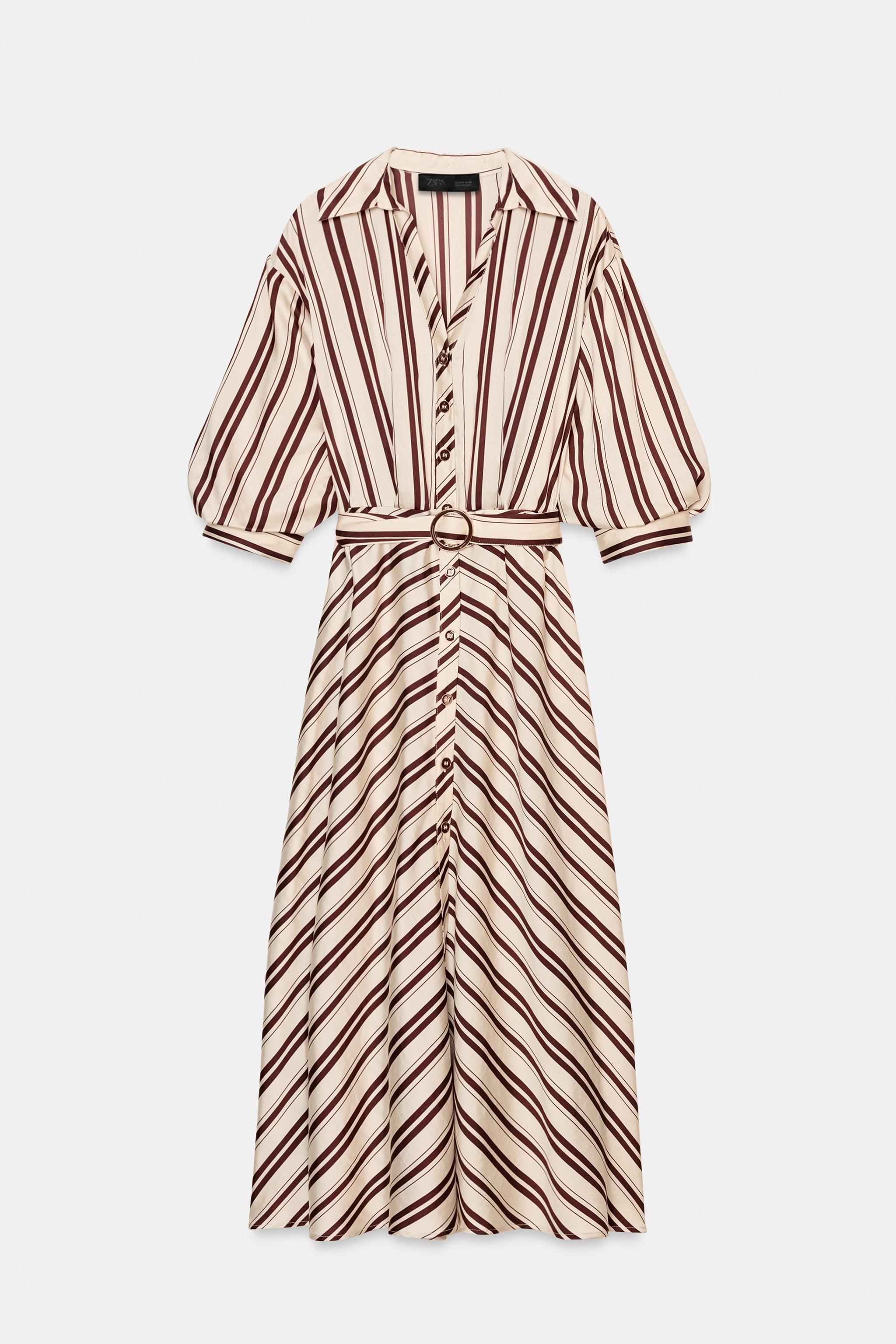 ROBE MI-LONGUE AVEC CEINTURE À RAYURES